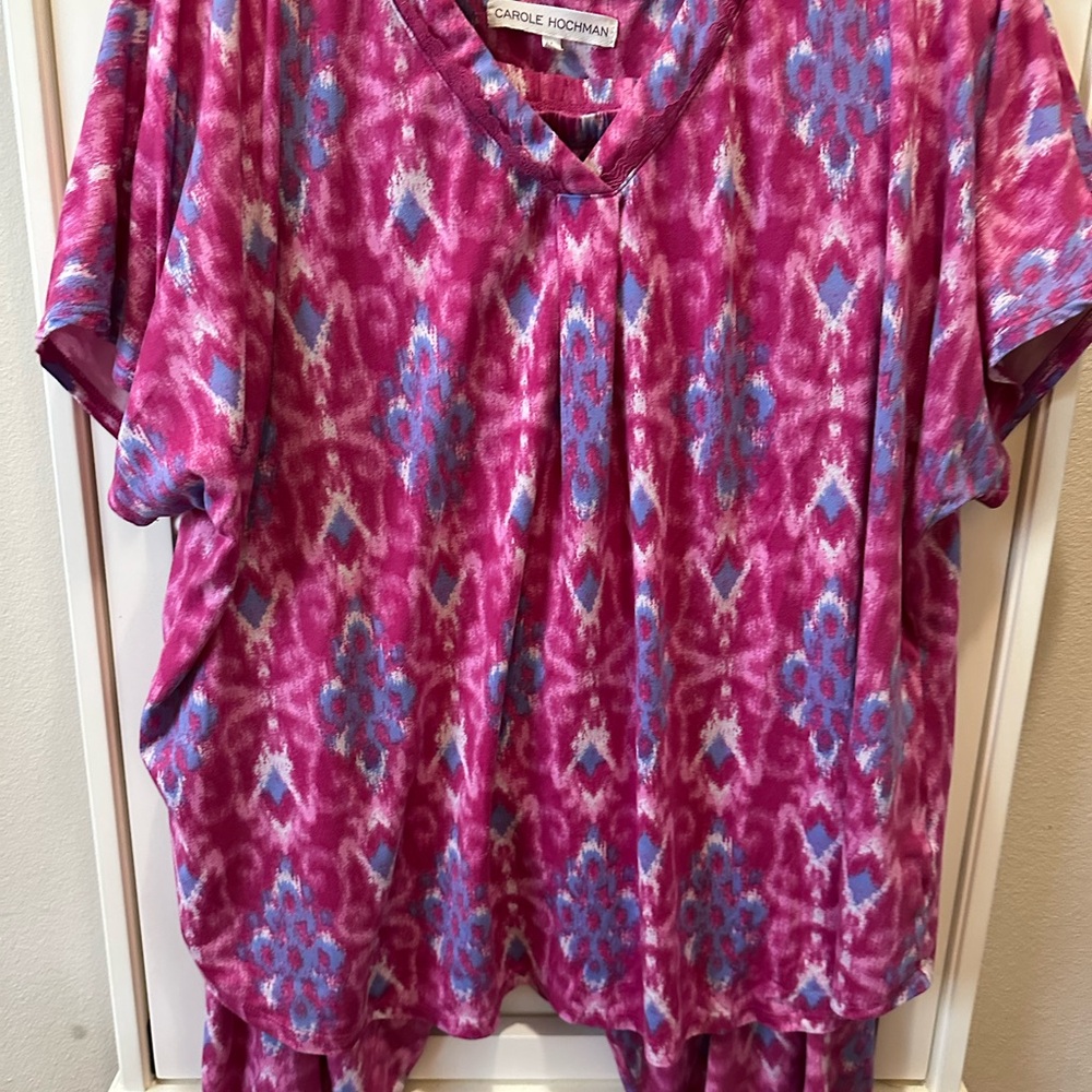 Carole Hochman Pink and Blue Patterned Pajama Top